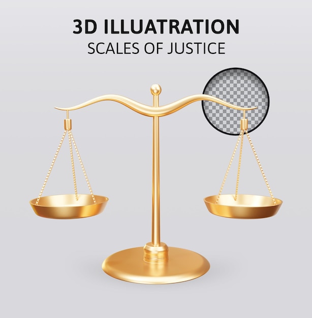 PSD scales of justice 3d rendering illustration