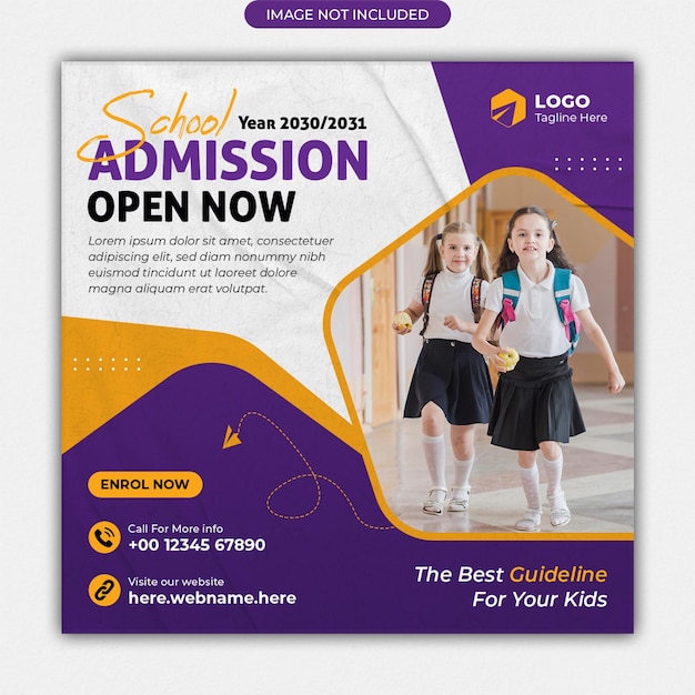 School admission social media post higher education square instagram flyer web banner template