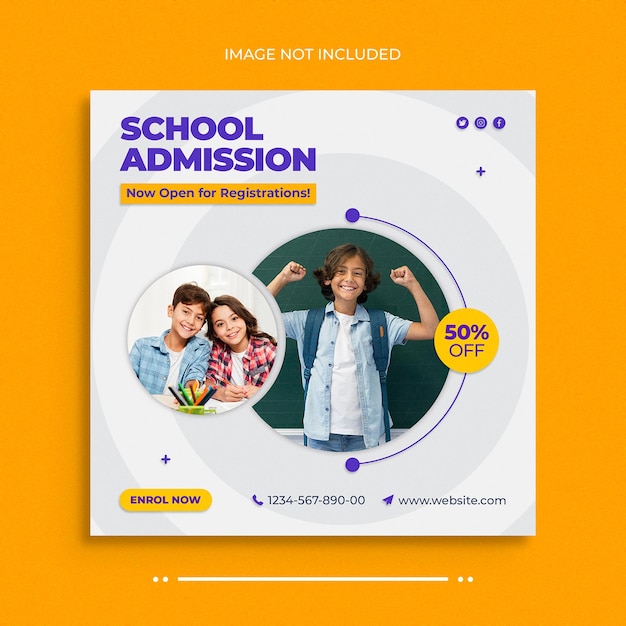 School admission social media web banner flyer and instagram post photo design template