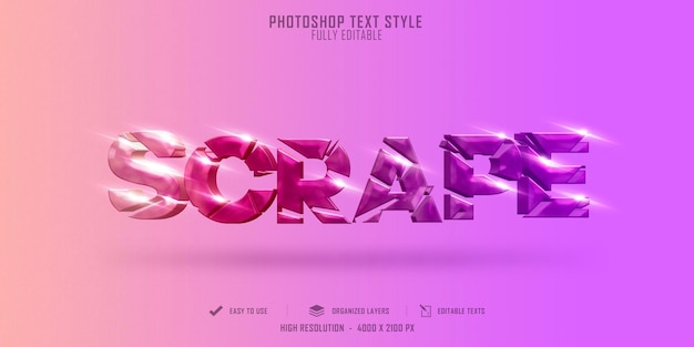 PSD scrape full color  3d text style effect template premium psd