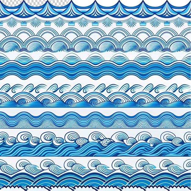 sea waves patterns set in line styles isolated on transparent background