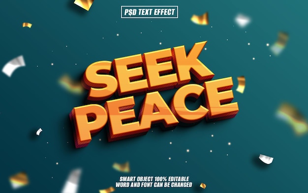 PSD seek peace text effect font editable typography 3d text