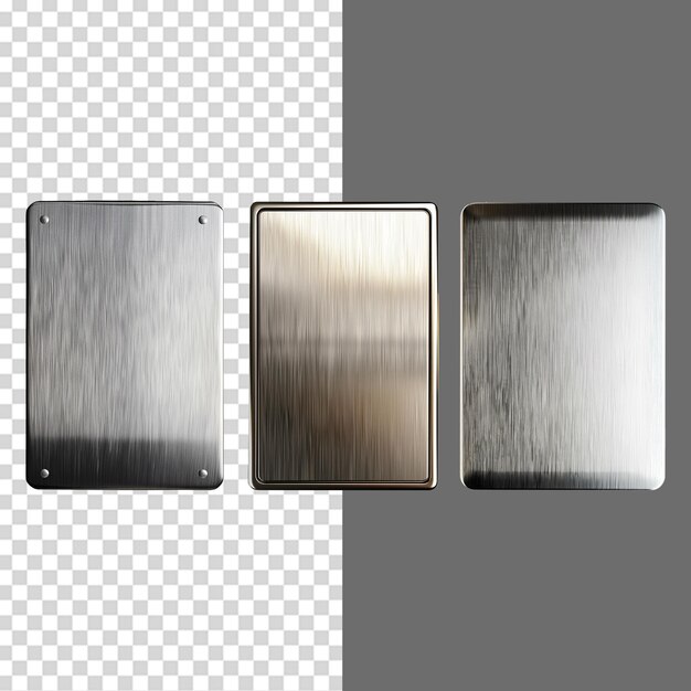 PSD a set of blank rectangle metal plate isolated on transparent background