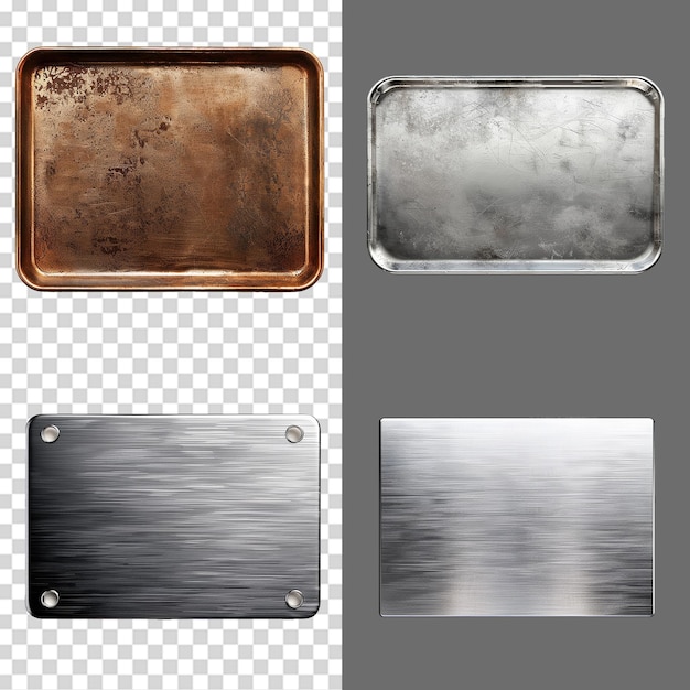 PSD a set of blank rectangle metal plate isolated on transparent background