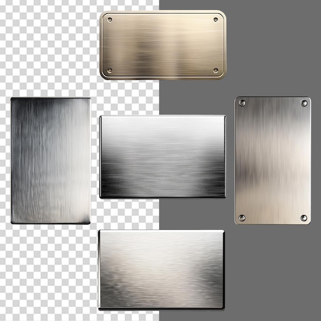 PSD a set of blank rectangle metal plate isolated on transparent background