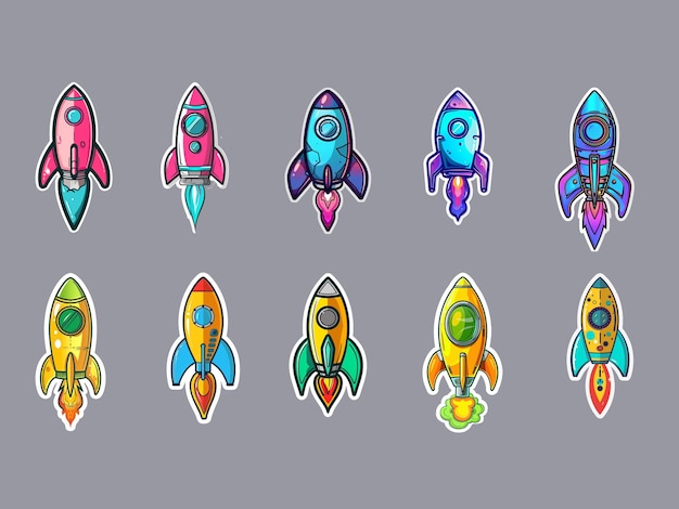 Set of bright rocket stickers