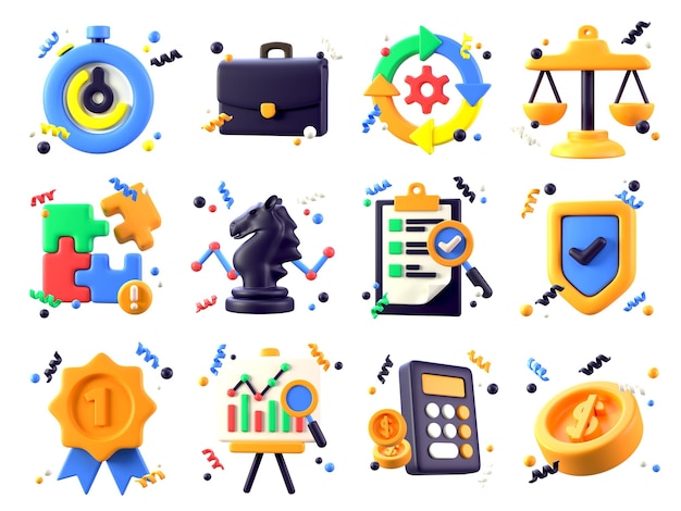 PSD set of business icons in 3d style png transparent icon