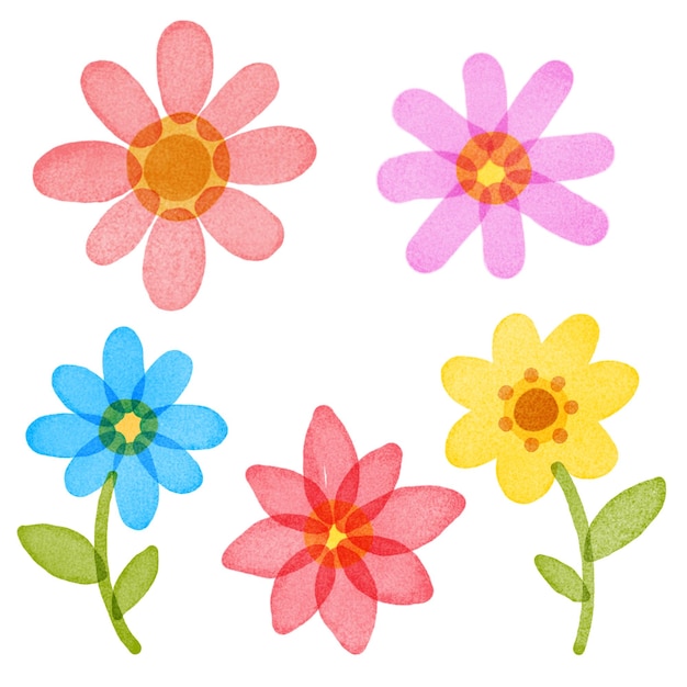 PSD set of colorful flowers in watercolor style