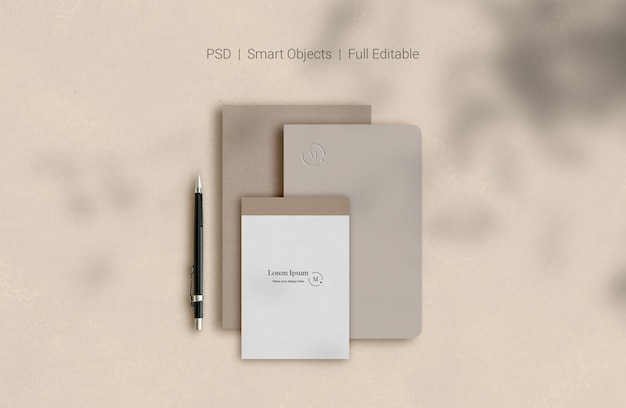 Set of corporate stationery branding mockup top view