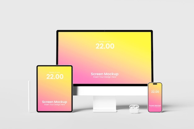 PSD set of digital devices screen mockup presentation