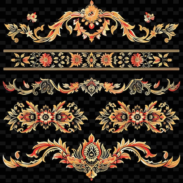 PSD a set of gold and red floral designs