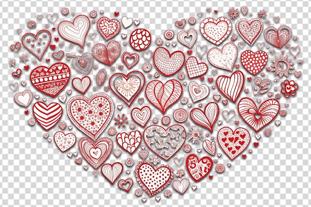 Set of hand drawn love heart valentines doodle sketch png