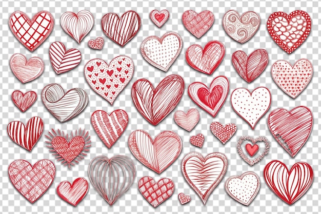 PSD set of hand drawn love heart valentines doodle sketch png