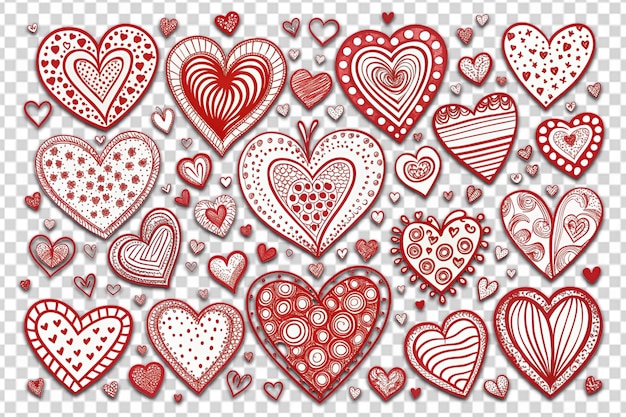 Set of hand drawn love heart valentines doodle sketch png