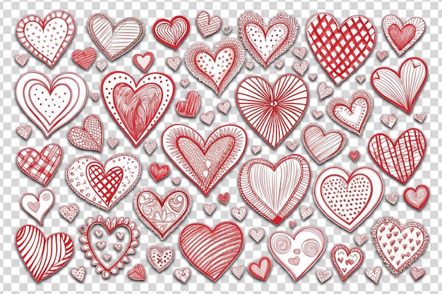 PSD set of hand drawn love heart valentines doodle sketch png