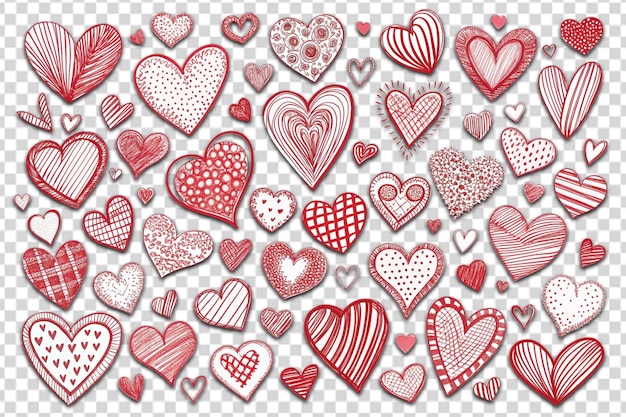 PSD set of hand drawn love heart valentines doodle sketch png