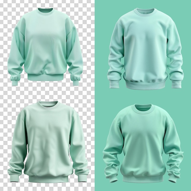 PSD set of mint sweatshirt isolated on transparent background