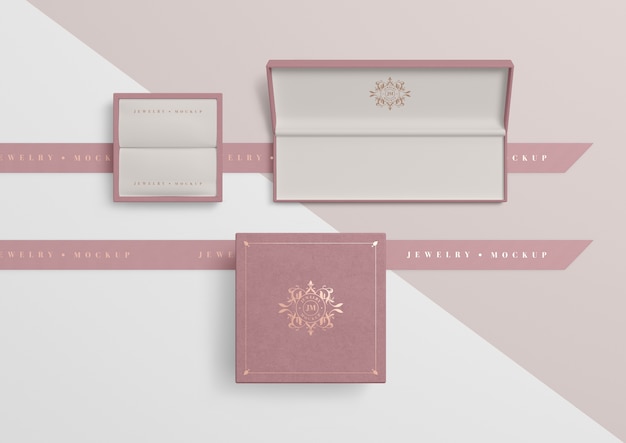 PSD set of open empty pink jewellery boxes