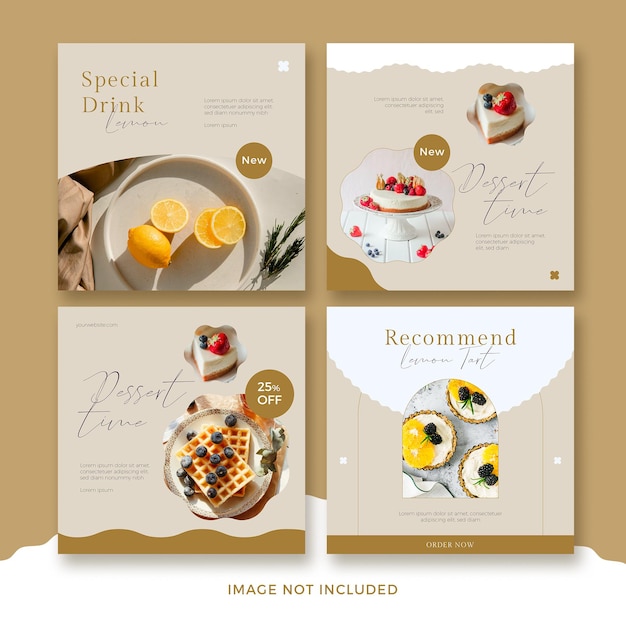 PSD set of restaurant square banner template with abstract wave premium psd