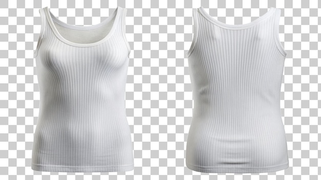 PSD set of white ribbed tank top front view and back view on white background