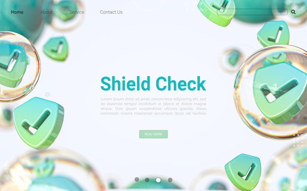 PSD shield check iconic blank space advertising background concept for website banner 3d render