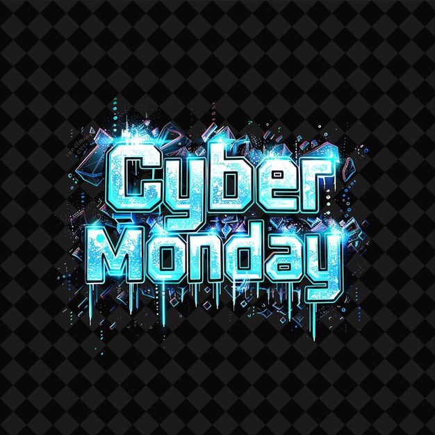 PSD shimmering neon ice of cyber monday text with neon white and png y2k inspired neon decorative