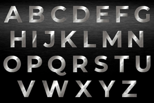 PSD shiny metallic alphabet font design