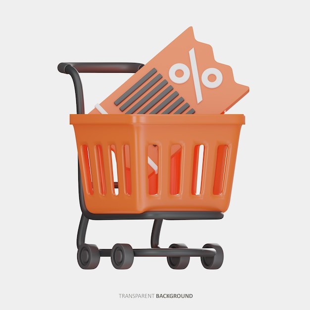 PSD shopping cart amp coupon cutting 3d icon