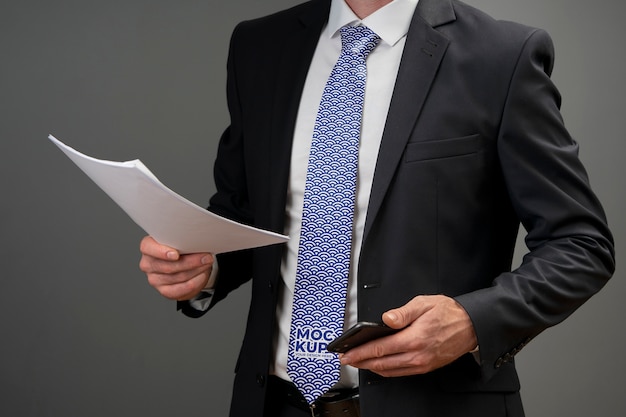 PSD side view man in suit wearing blue tie