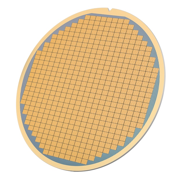 PSD silicon wafer with processor cores 3d rendering isolated on transparent background