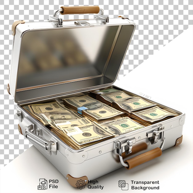 PSD a silver briefcase with a silver case of money in it