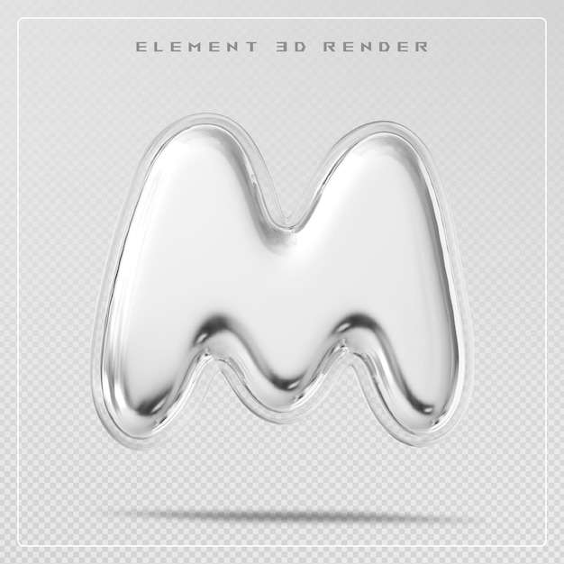 PSD silver letter m font bubble 3d render