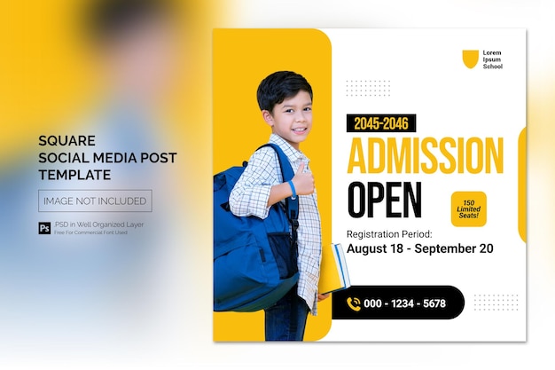 Simple School Admission Education Square Social Media Post Web banner Template