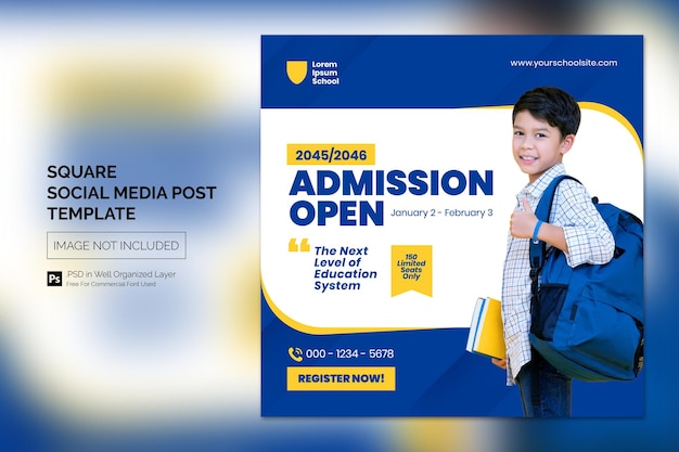 Simple School Admission Education Square Social Media Post Web banner Template