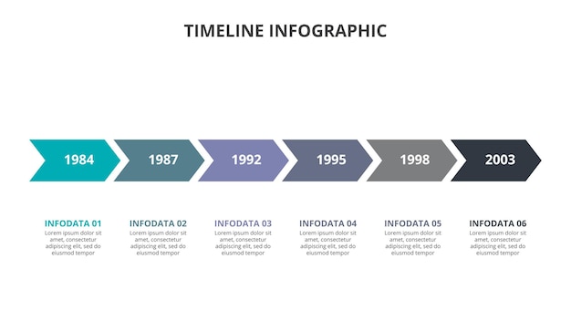 Six arrows for timeline infographic Diagram with 6 options or steps