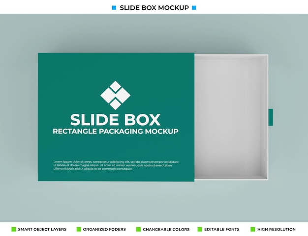 Slide box mockup isolated on soft color background