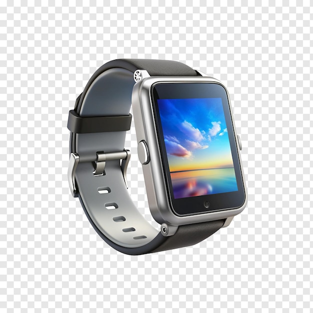 PSD a smart watch with a blue screen and the sky on the screen png on transparent background