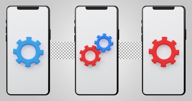 Smartphone configuration 3D gear setting isolated on transparent background