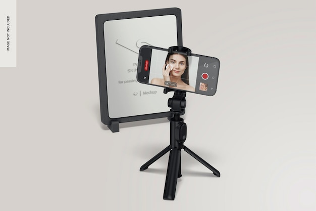 PSD smartphone on tripod mockup with award