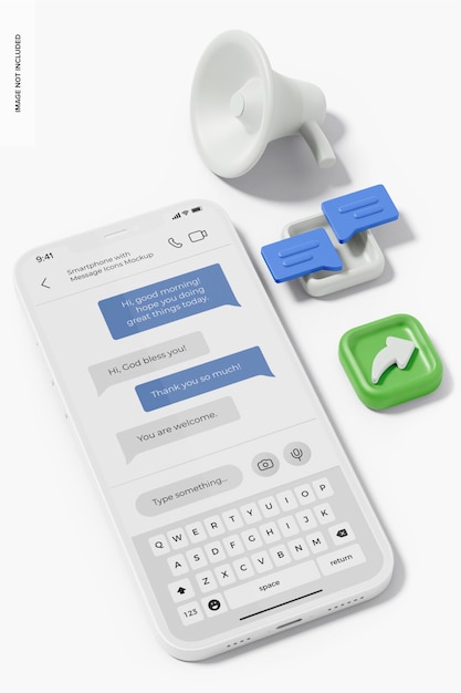 Smartphone with Message Icons Mockup, Perspective