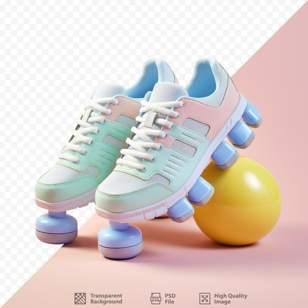 PSD sneakers and weights on transparent background at a fitness center