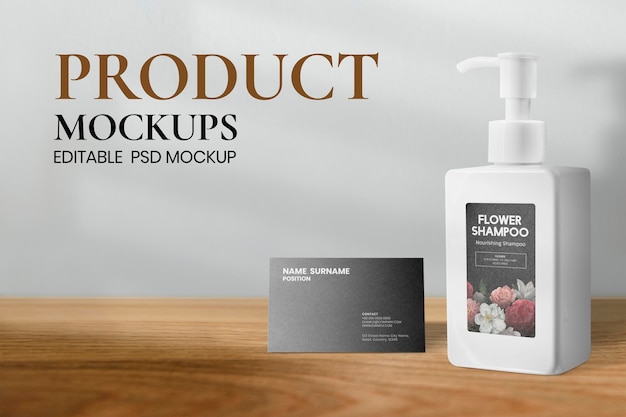 Soap pump mockup psd and business card