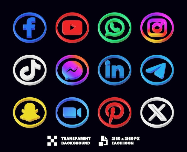 Social Media Icons 3D