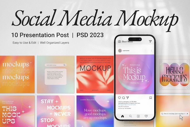 PSD social media post colorful collection mockup