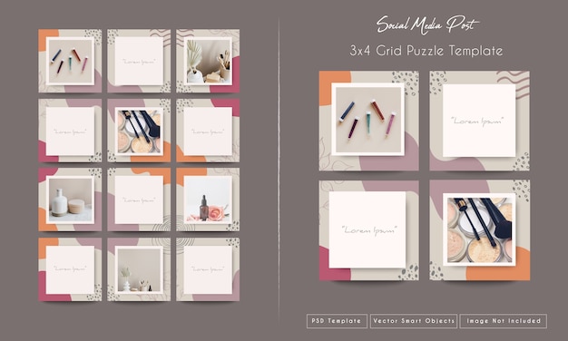 PSD social media post in grid puzzle mode template