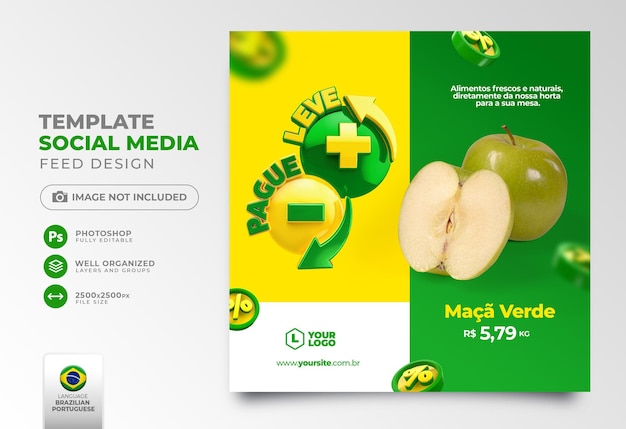 Social media post Take more pay less Offers in Brazilian Portuguese 3d render template design