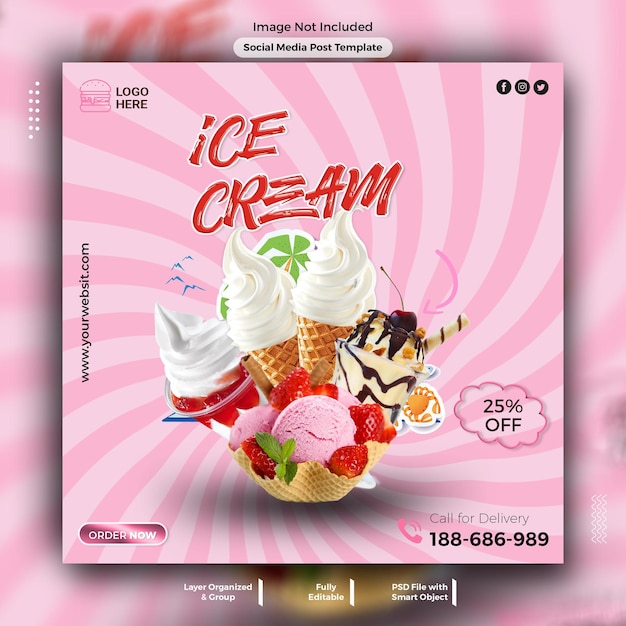 Social media posts template with ice cream