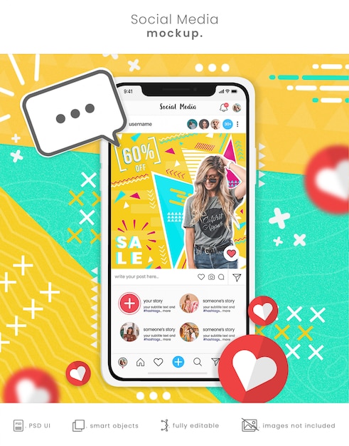 PSD social media smartphone mockup