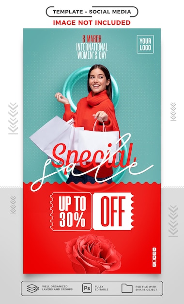 Social media stories international womens day special sale with up to 30 off