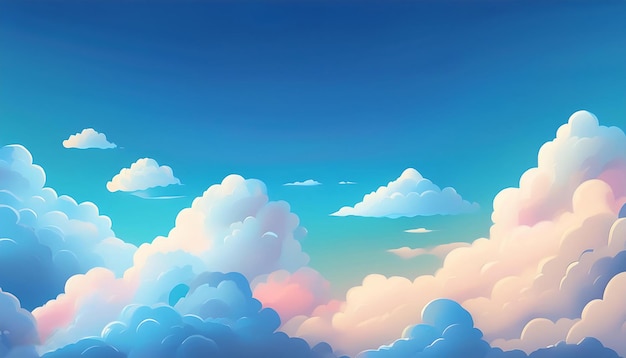 PSD soft fluffy clouds in a blue sky gradient